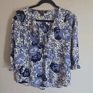 Lauren Ralph Lauren Floral Printed Ruffled Blouse Size Large Blue White NWOT